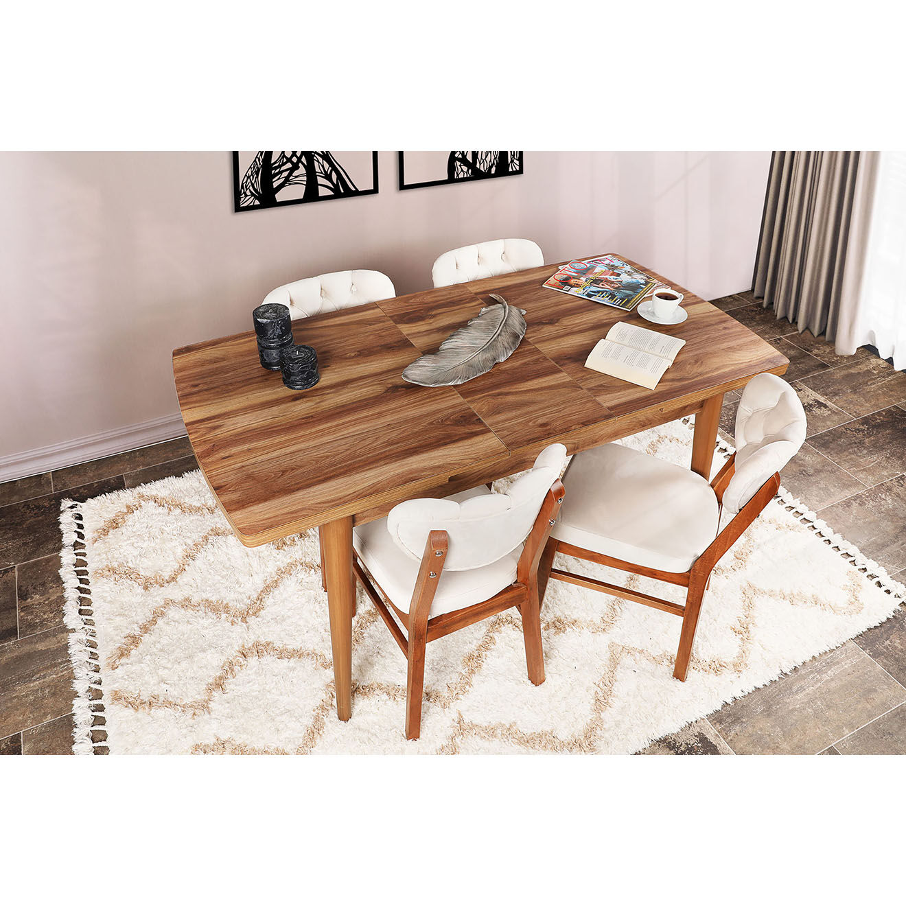 Wooden Art Table à manger Inci marron -130+30x79x80 cm