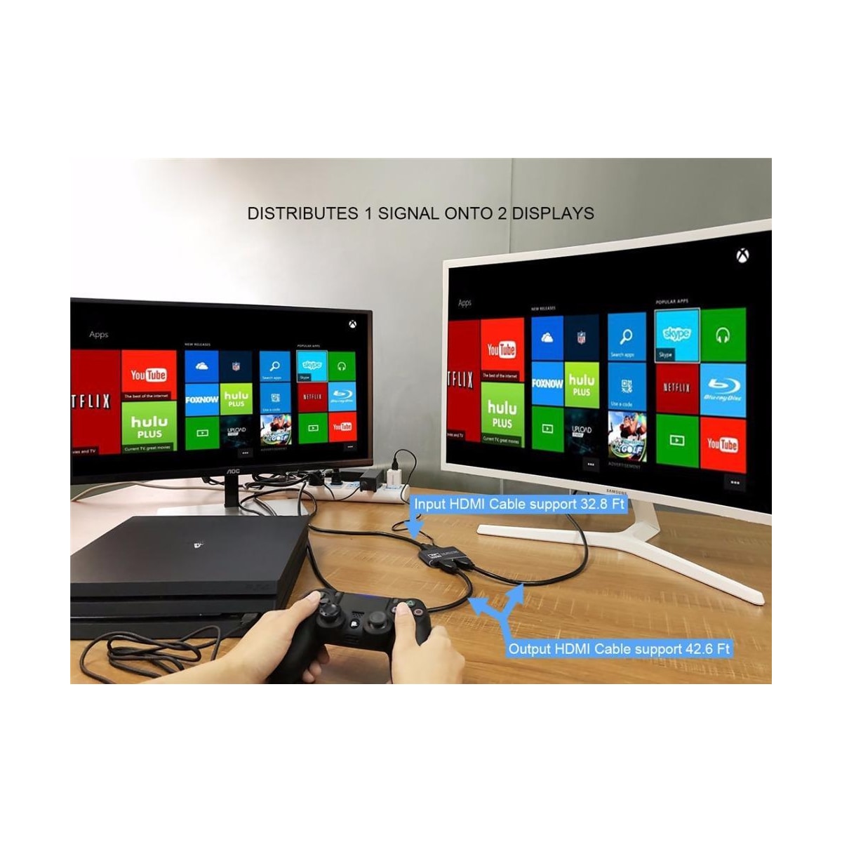 HDMI-splitter 1x2 for 2 skjermer 3D / 4K / 1080p