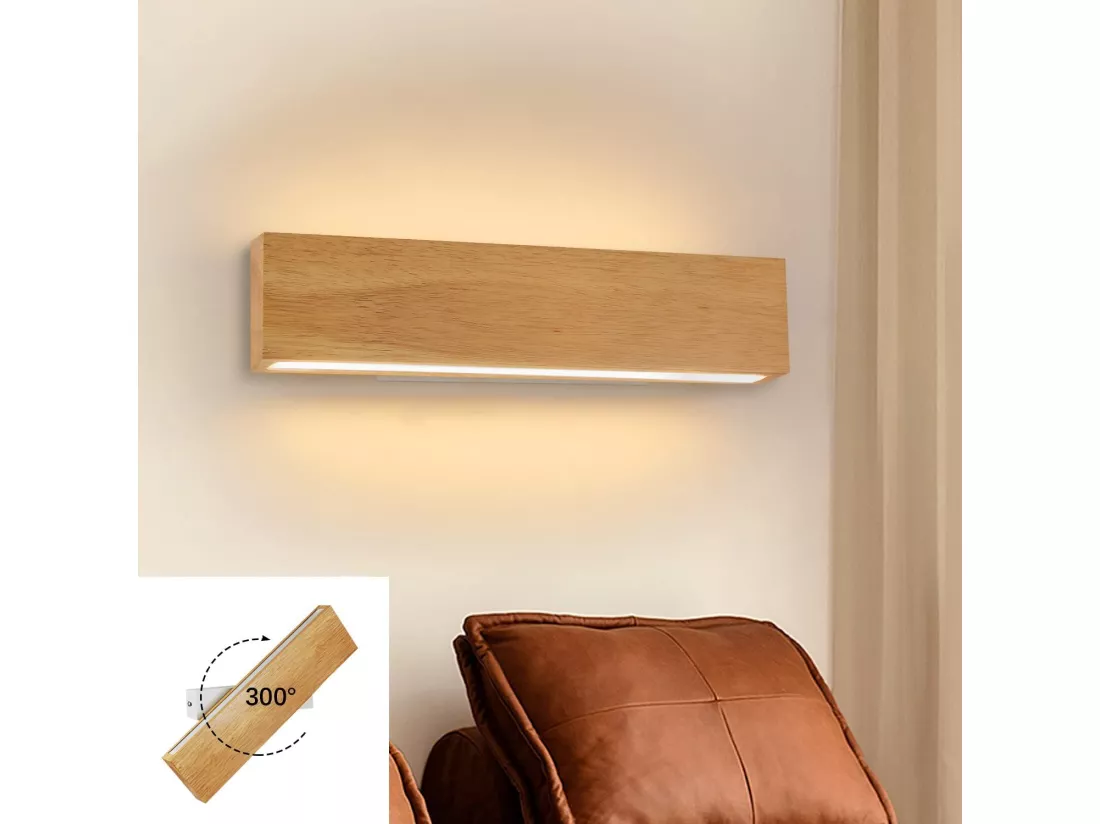 NETTLIFE Applique murale LED intérieure - 32CM Bois Moderne Lampe de couloir Up et Down Design Lampe de cage d'escalier 11W 3000K Blanc Chaud