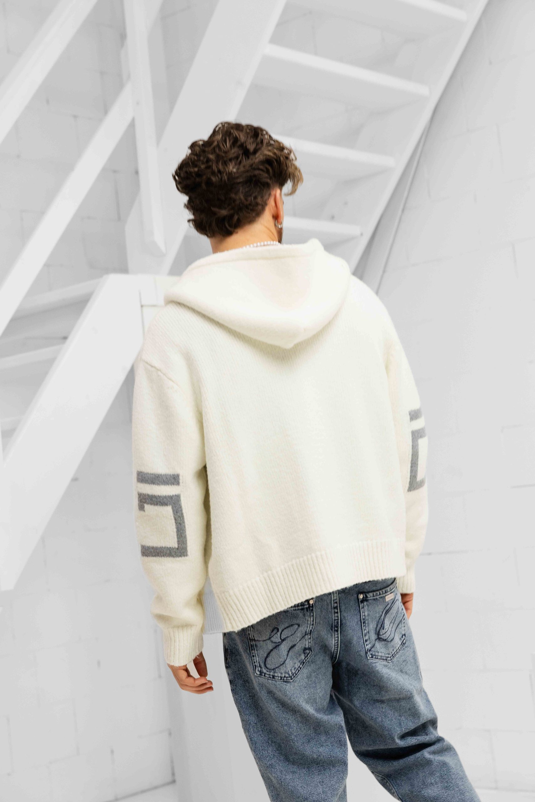 Jorcustom Splittedicon Knit Zipped Hoodie Heren Gebroken Wit