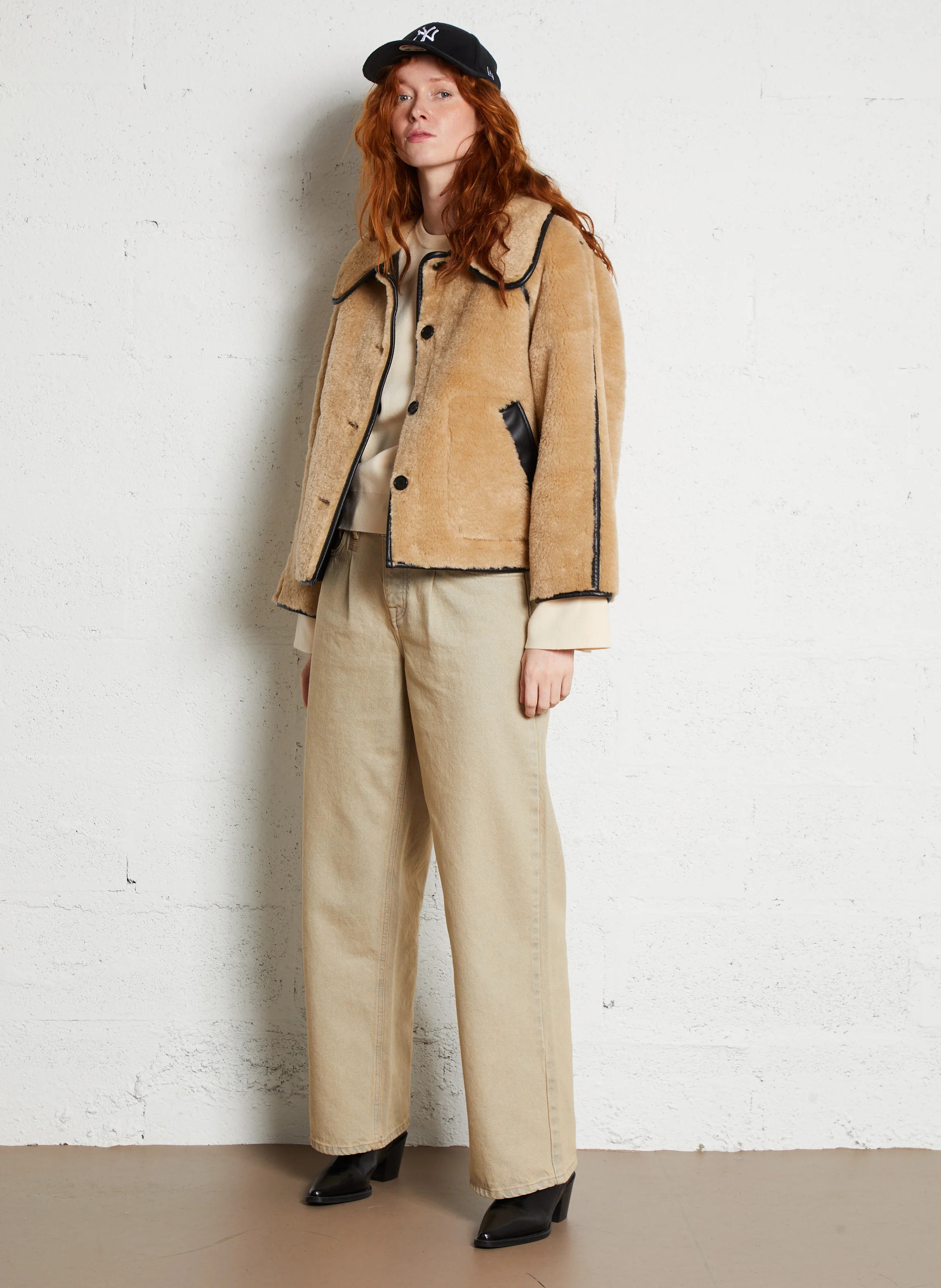 Manteau réversible effet cuir et fourrure | Beige