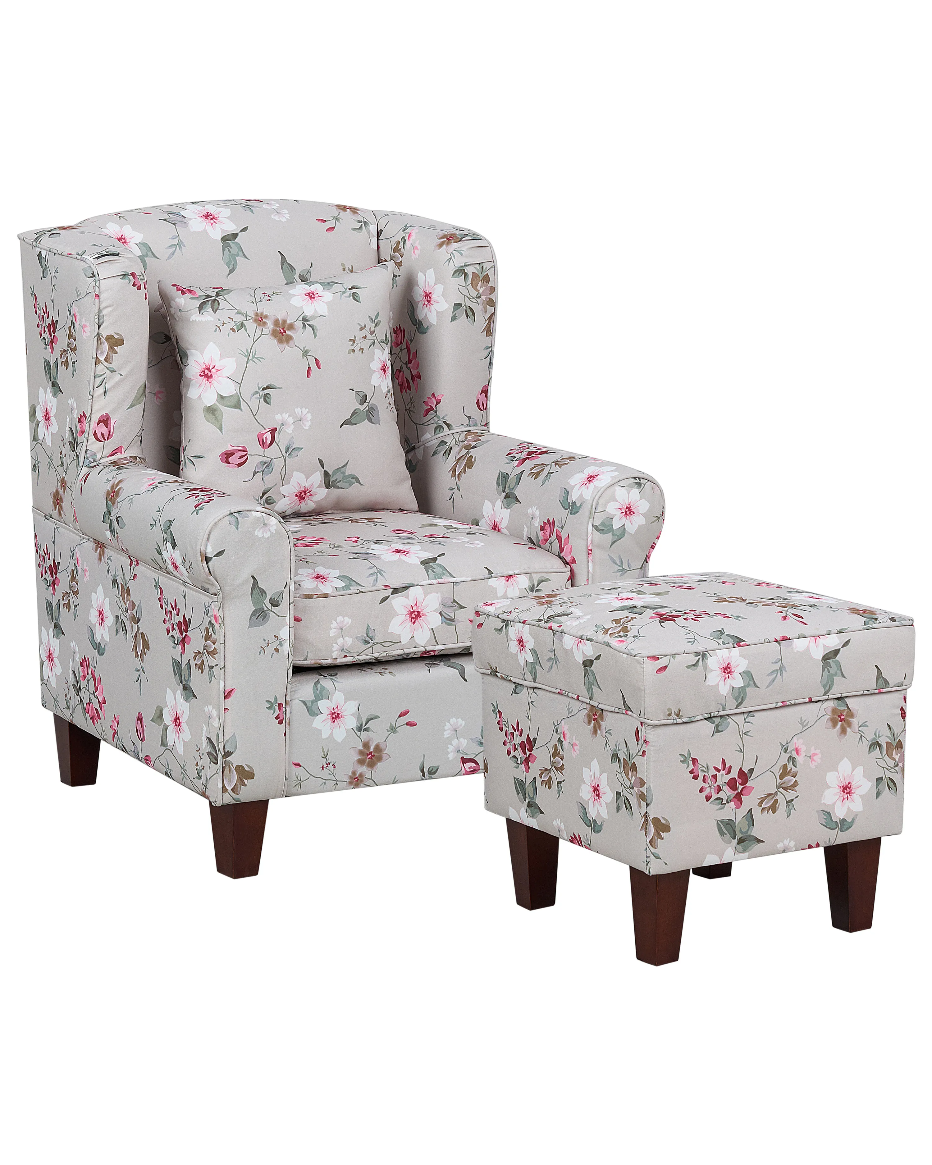 Oorfauteuil HAMAR met voetenbank Stof Lichtgrijs