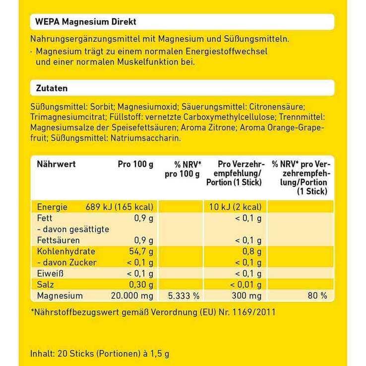 Wepa Magnesium Direkt Sticks, 20 St