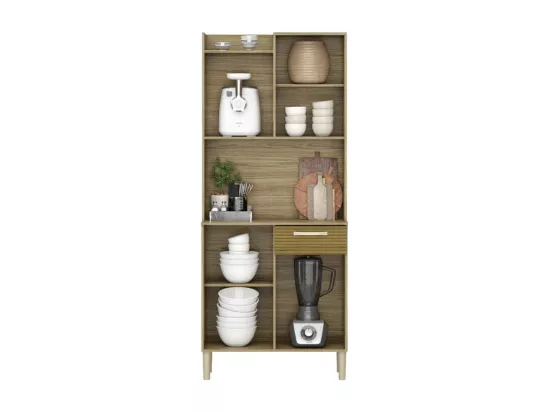 Buffet de Cuisine 4 Portes 1 Tiroir Chêne et Blanc L 73.6 H 175.7 P 36.3 cm