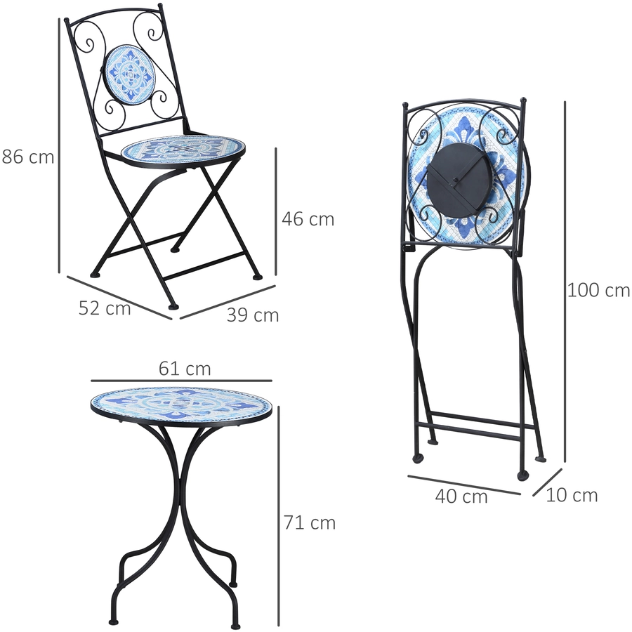 Outsunny Gartenmöbel-Set mit Stahlrahmen blau, schwarz
