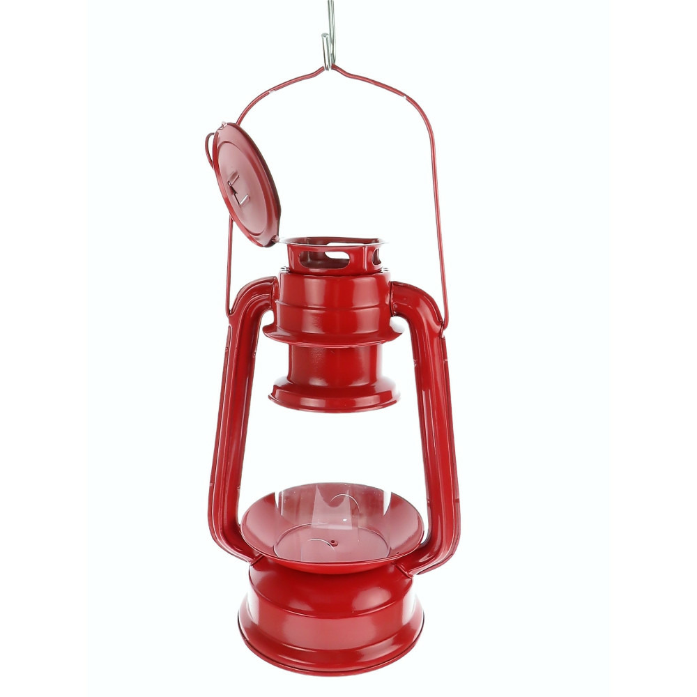 Mangeoire lanterne rouge à suspendre, hauteur 23 cm, pour oiseaux