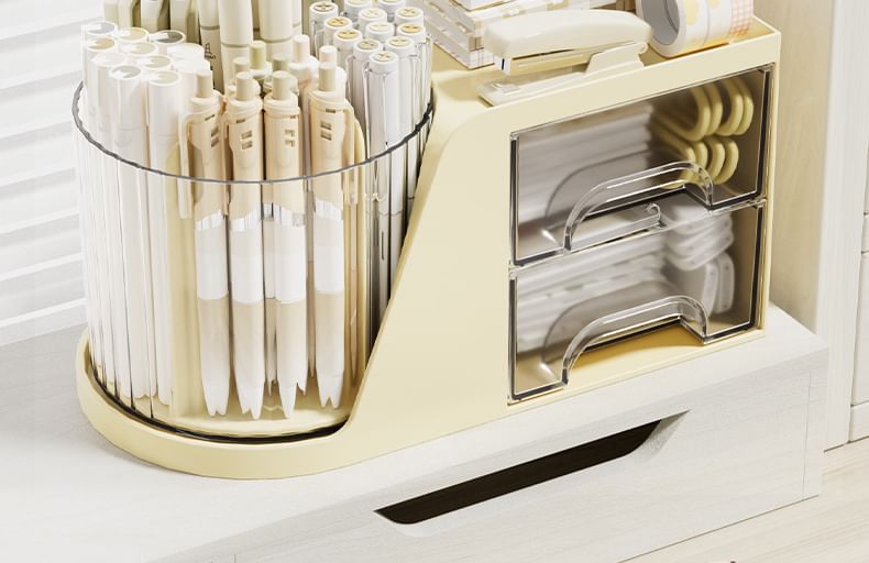 Fenmo - Eenvoudige pennenhouder + effen plastic lade-bureau-organizer - Set