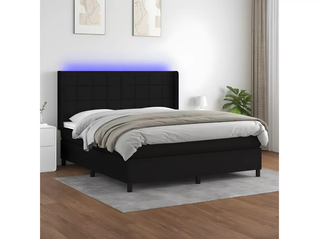 Sommier tapissier avec matelas et LED Noir 160x200 cm Tissu