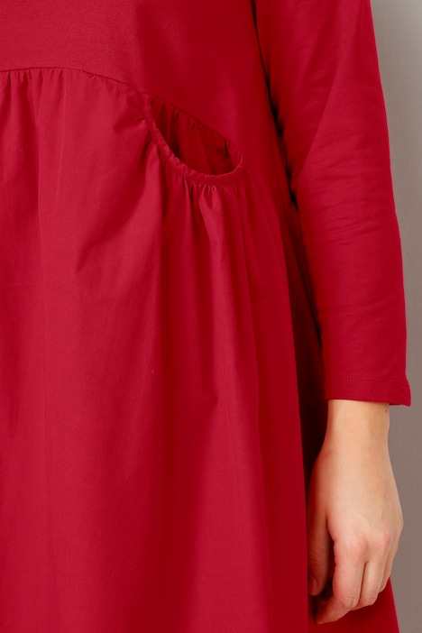 Midikleid, A-Line, Materialmix, Rundhals, Langarm, Quernaht