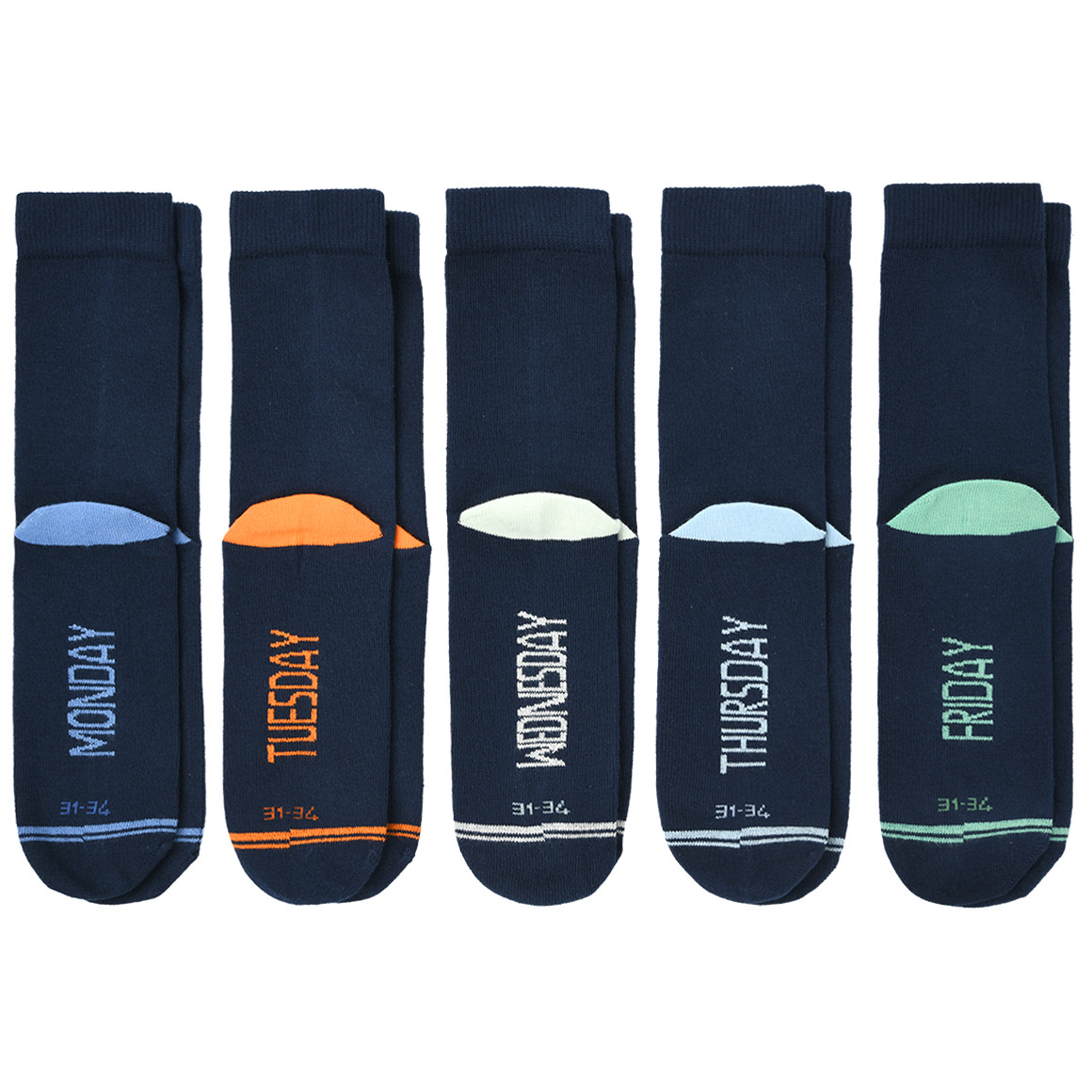 Topolino 5 Paar Jungen Socken mit Wochentag-Schriftzug dunkelblau