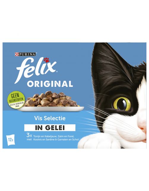 Felix Multipack Maaltijdzakjes Original Selectie In Gelei - Kattenvoer - Tonijn Zalm Koolvis 12x85 g