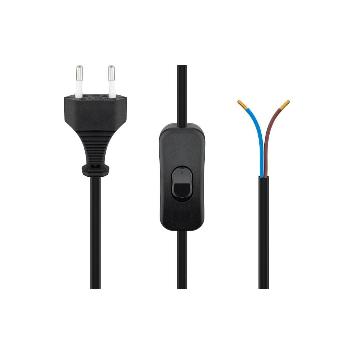 Kabel med eurokontakt for montering - med bryter, 1,5 m, sort