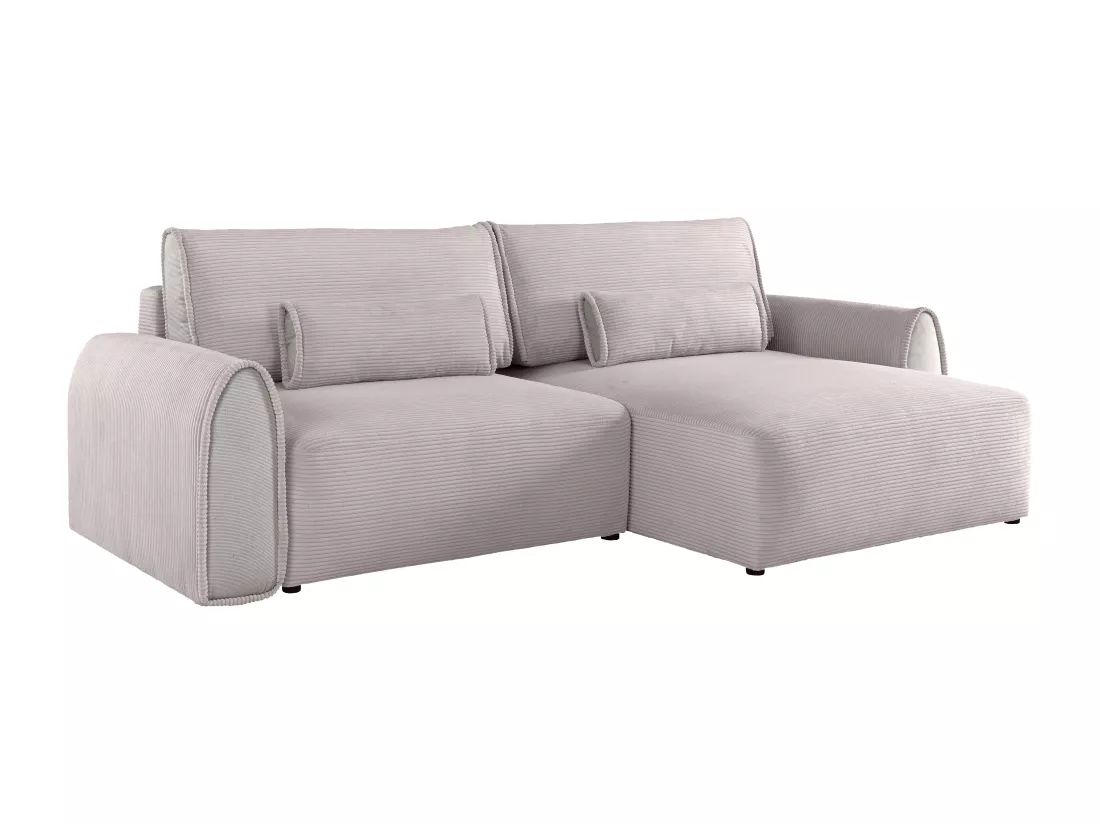 Canapé d'angle convertible et réversible en velours côtelé gris clair RISTANO