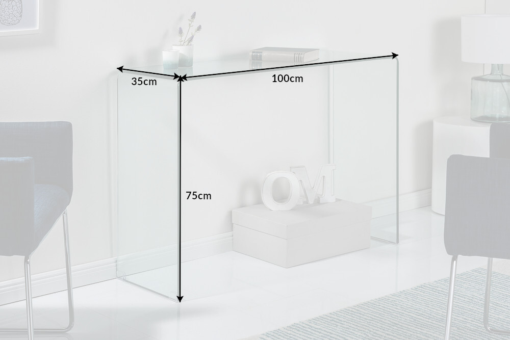 Extravaganter Glas Konsolentisch FANTOME 100cm transparent Schreibtisch Ganzglastisch