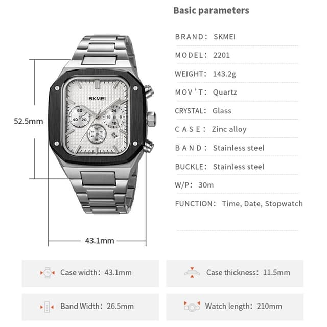 SKMEI Clock Business Quartz Watch Square Fashion Armbåndsur Luminous
