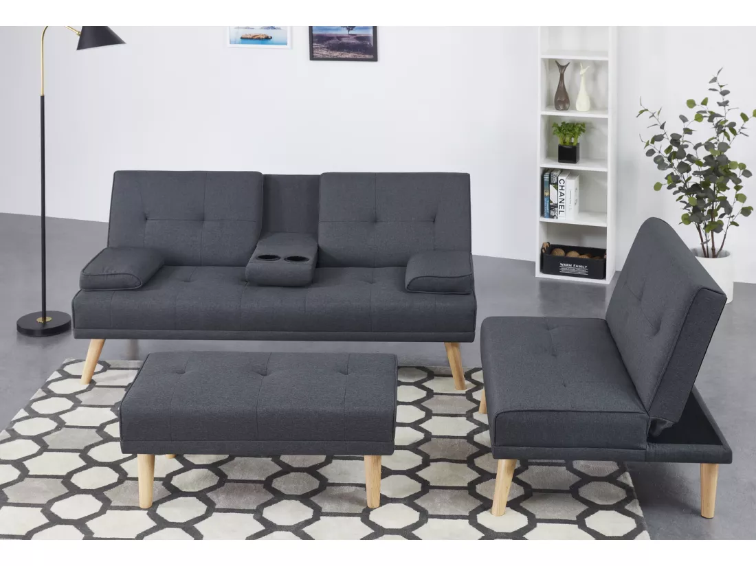 Canapé scandinave convertible et modulable 5 places en tissu gris STOCKHOLM