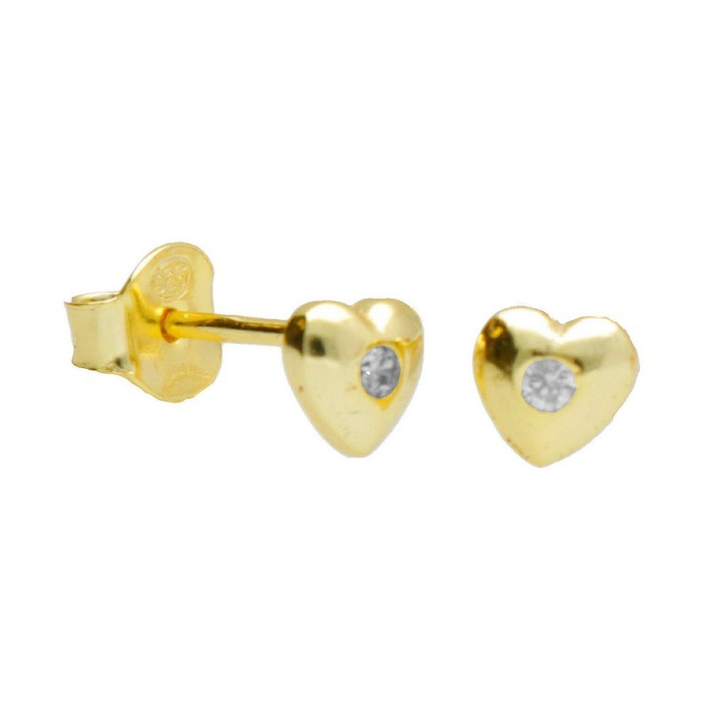 Boucles d'Oreilles Argent 925/000 Doré - Coeur Serti d'un Zirconium