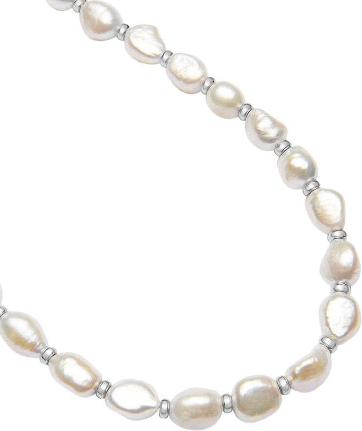 Nialaya Men's Baroque Pearl Choker with Stainless Steel White