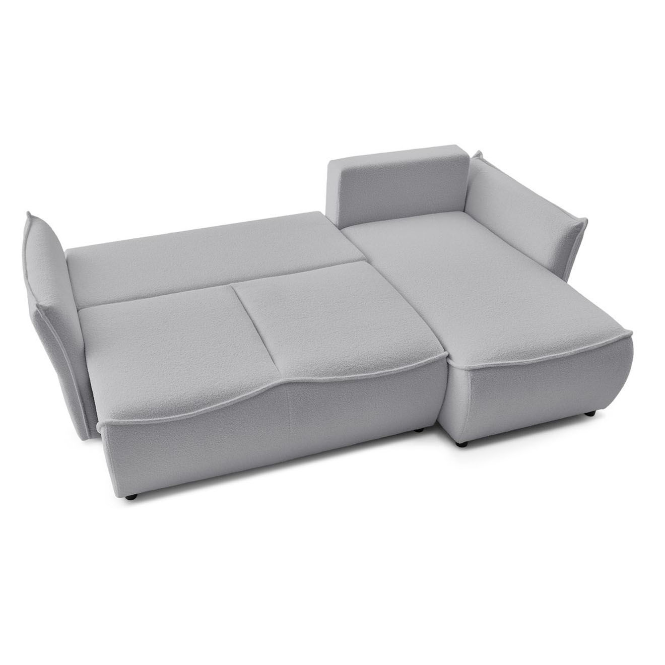 Bobochic Canapé d'angle droit convertible bouclette Léon gris clair - 242x158x90 cm