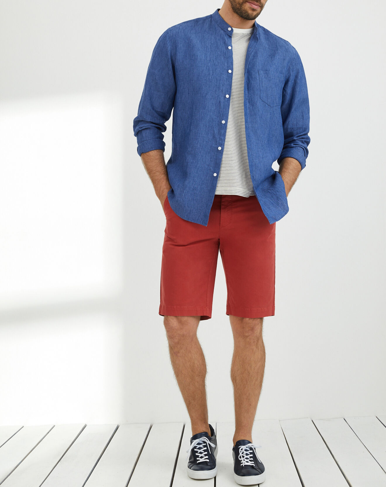 Cyrillus Chemise regular fit 100% Lin bleue