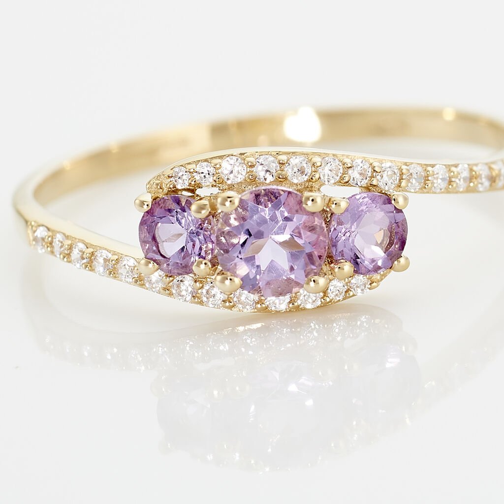 Bague Chloe Or Jaune Amethyste Et Oxyde De Zirconium
