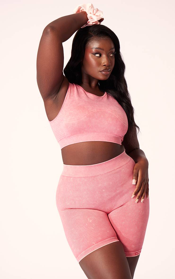 Brassière De Sport Côtelée Sans Couture Effet Délavé Acide Plt Sport Plus