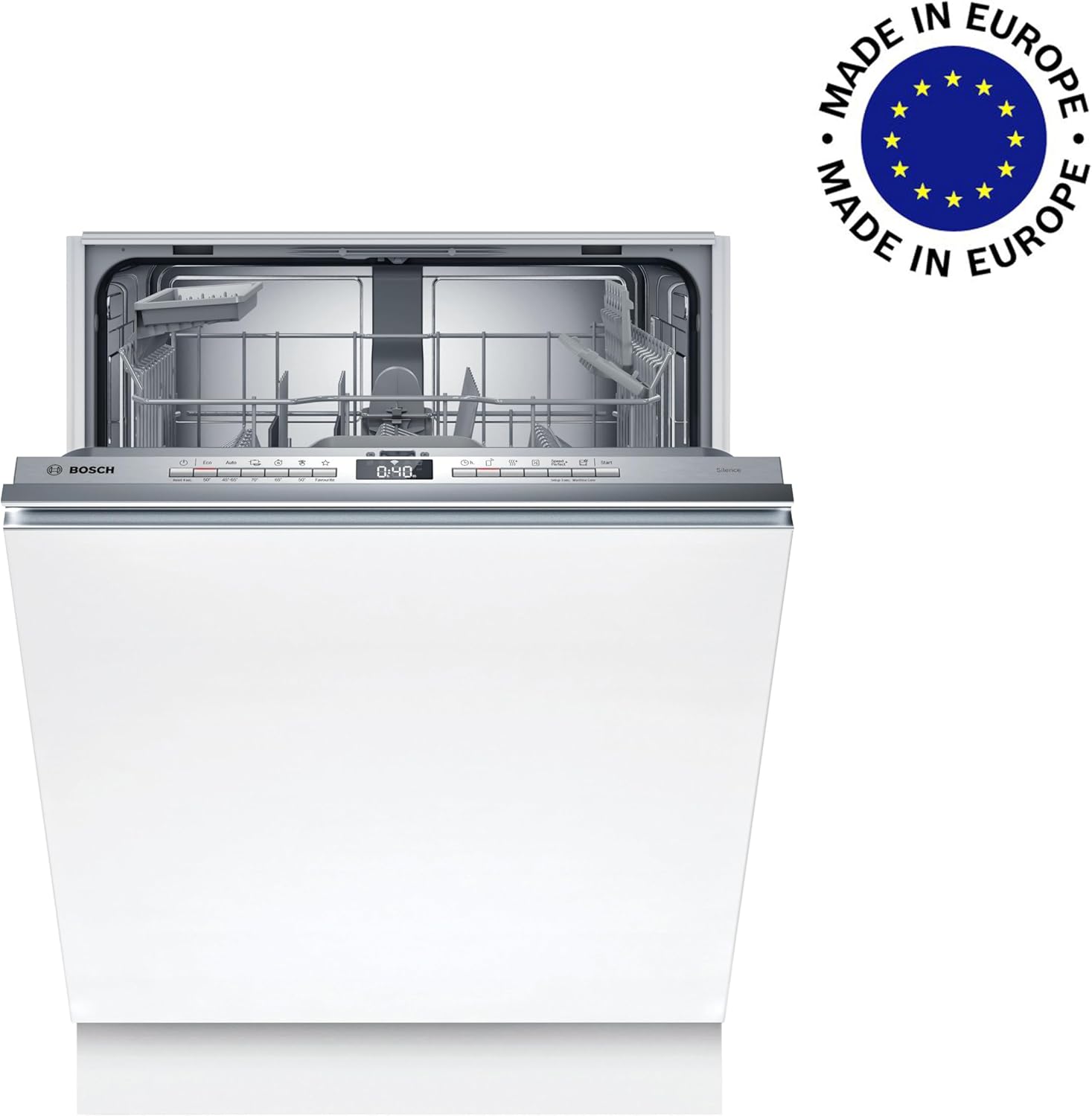 Bosch SMV4HTX00E Serie 4 Geschirrspüler, 60 cm, vollintegrierte Spülmaschine mit Besteckkorb, Extra Trocknen, Flex Körbe, Rackmatik, Silence Programm, Programmassistent, Home Connect, Info Light
