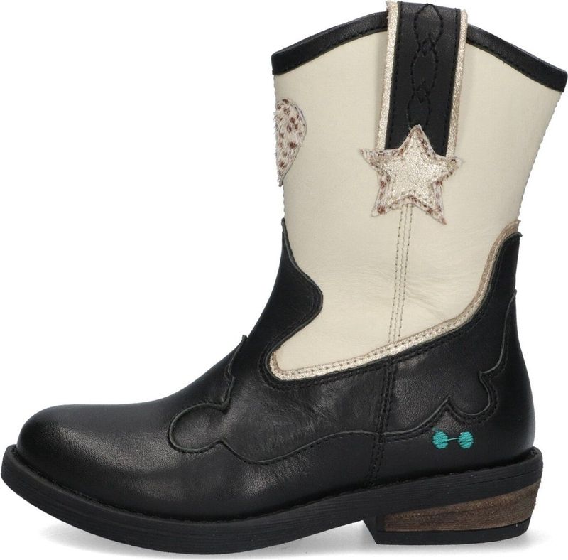 BunniesJR - Cowboy Boots - Zwart/Wit - Leer - Ritssluiting