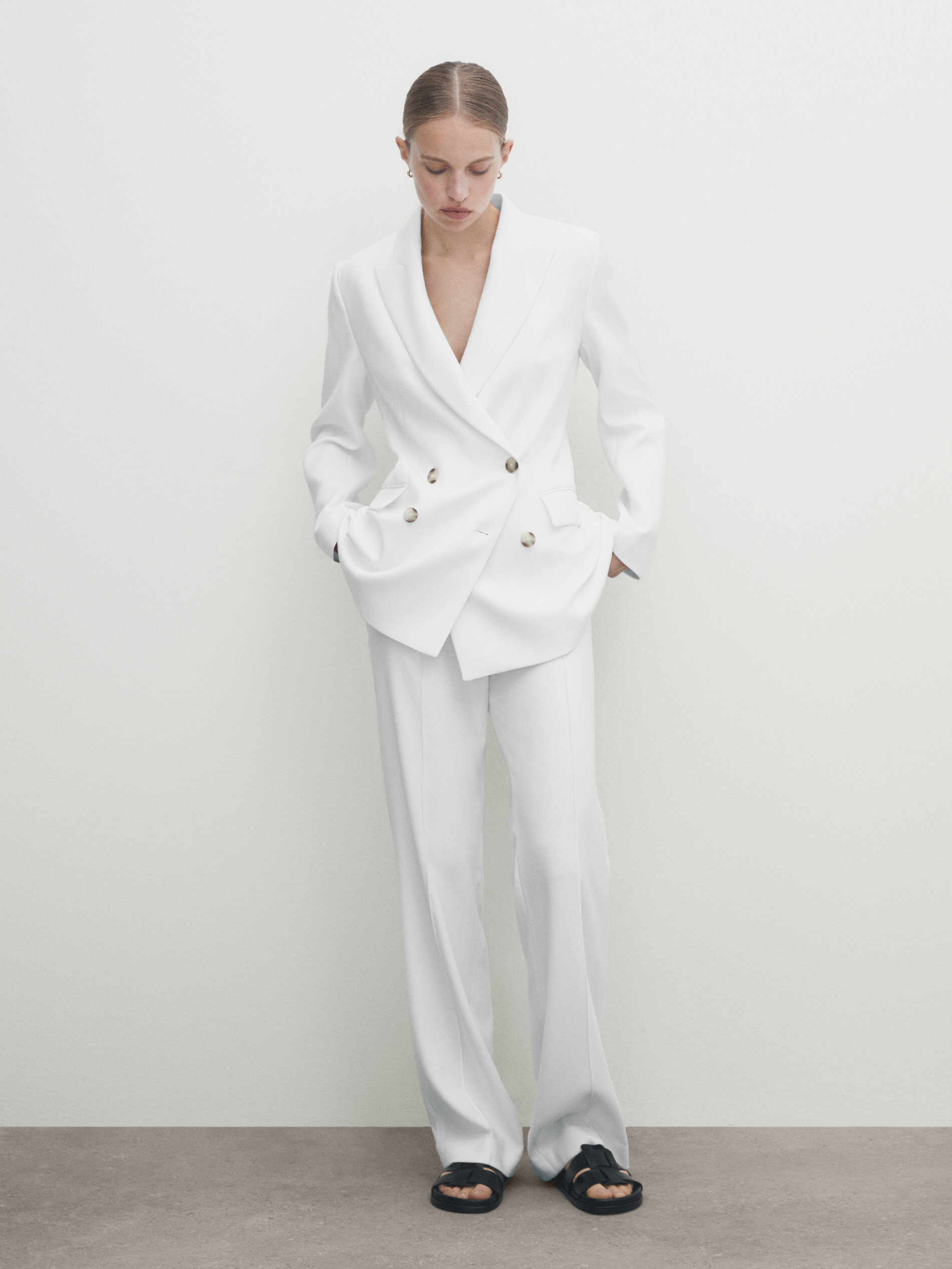 Americana traje cruzado crepe - BLANCO