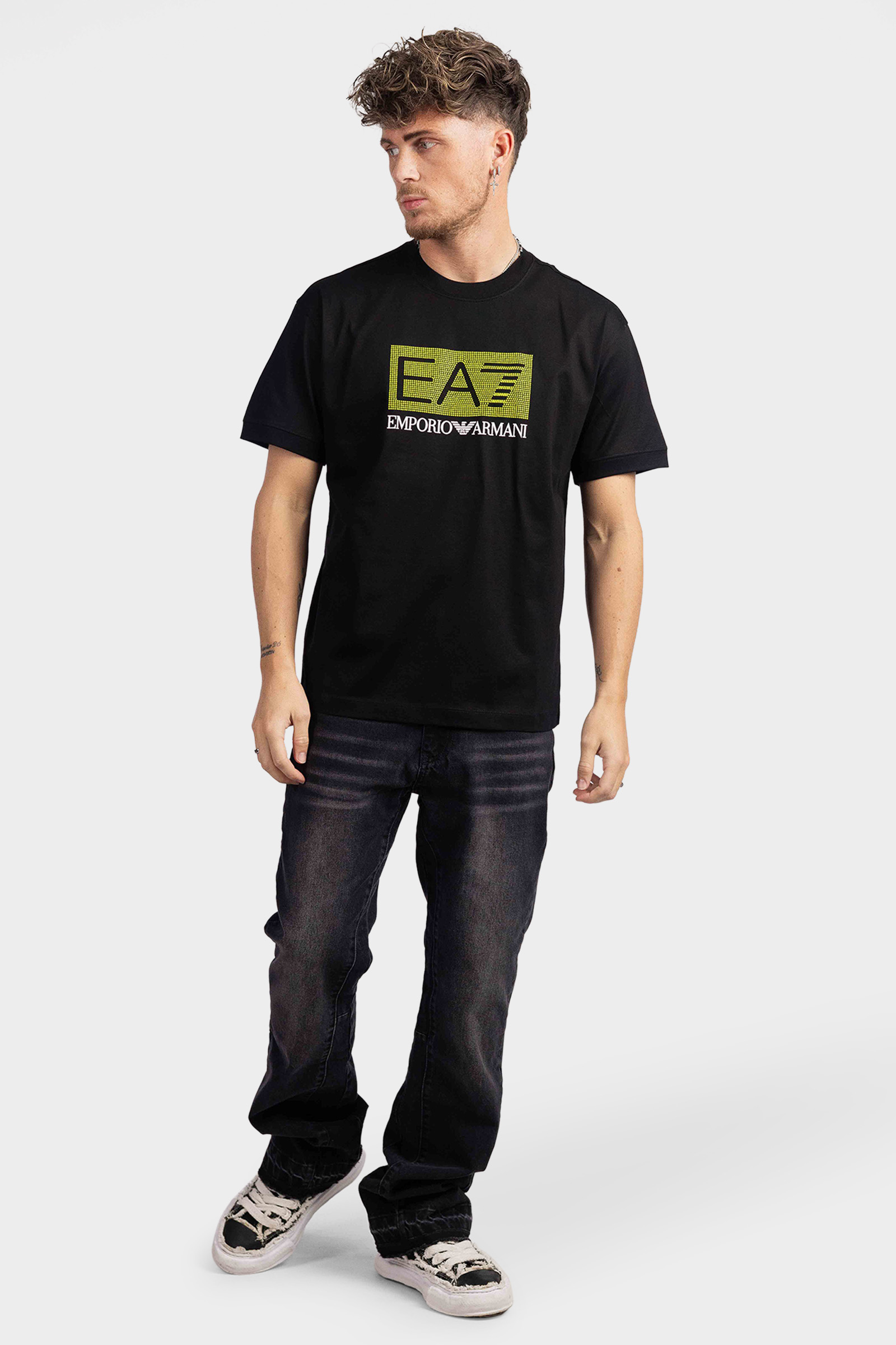 EA7 Emporio Armani Fluo Logo T-Shirt Heren Zwart