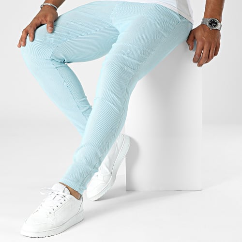 Pantalon Chino A Rayures Bleu Clair