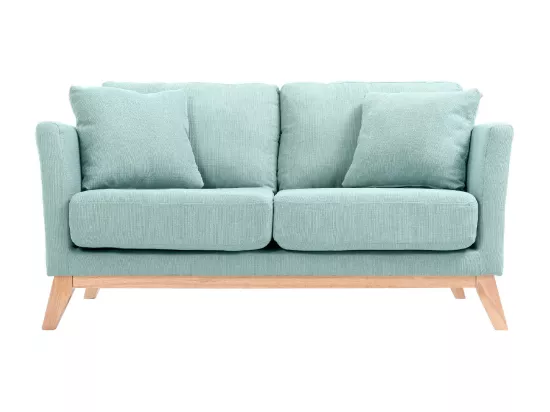 Canapé scandinave déhoussable 2 places en tissu vert lagon et bois clair OSLO