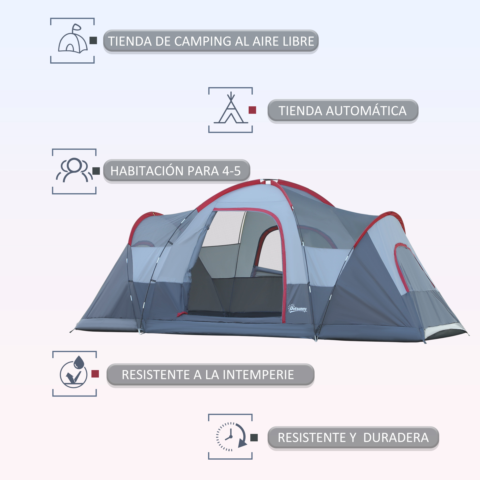 Barraca de camping grande Outsunny cinza com bolsa de transporte