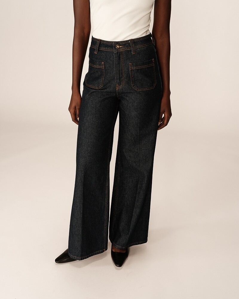 GRACE & MILA<br>Calça jeans de cintura alta com bolsos aplicados JUNHO