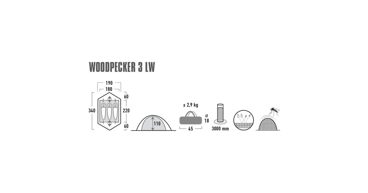High PeakWoodpecker 3 LW tent  (Groen/rood)