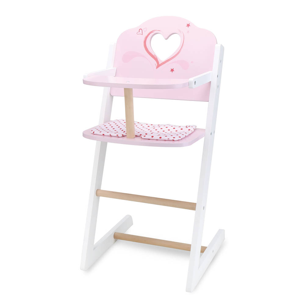 Houten poppenstoel met hartmotief - wit/paars