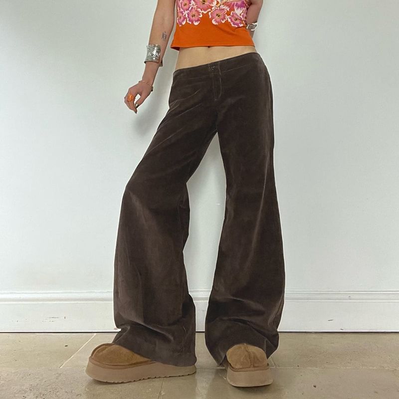 BrickBlack - Corduroy broek met wijde pijpen en middelhoge taille