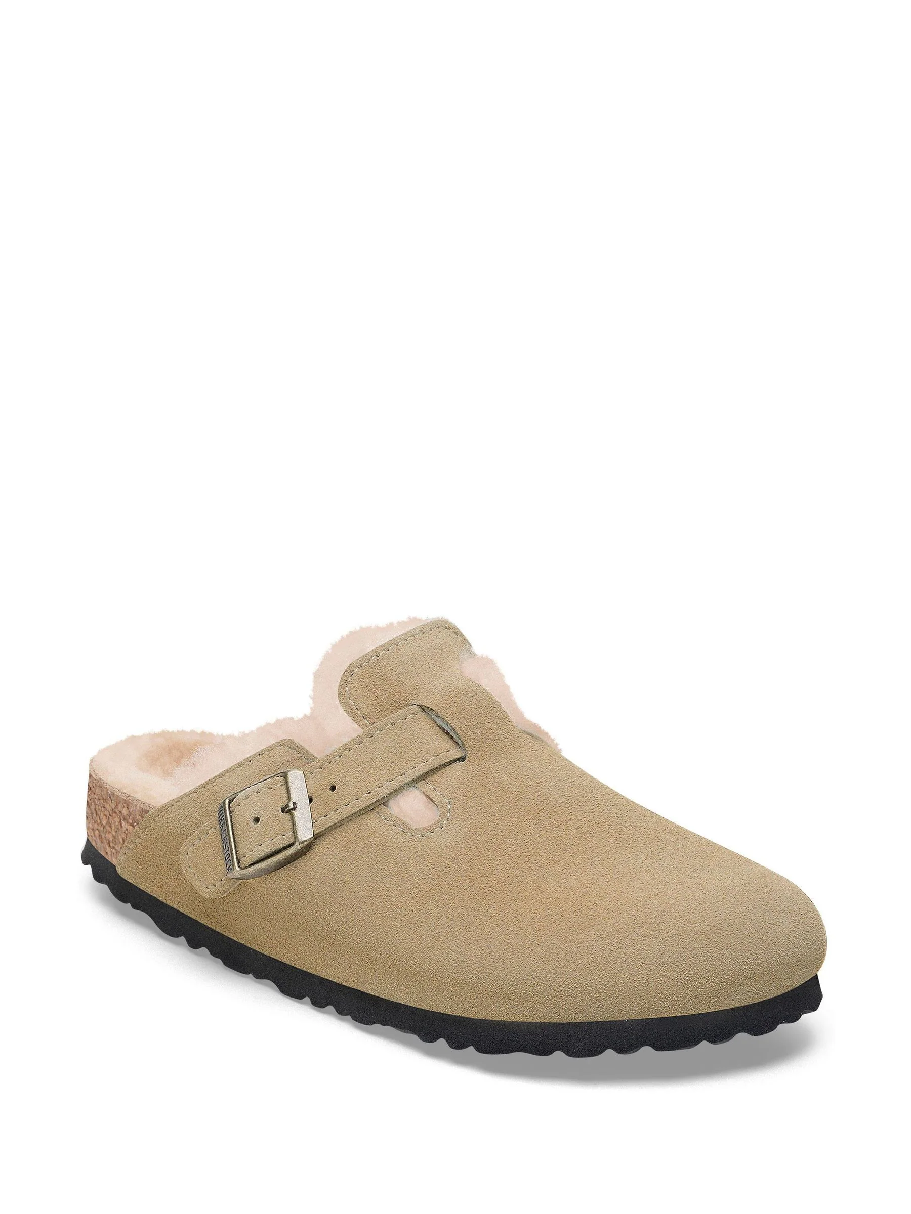 Grijs - Birkenstock - Boston klompen van suède en schapenvacht