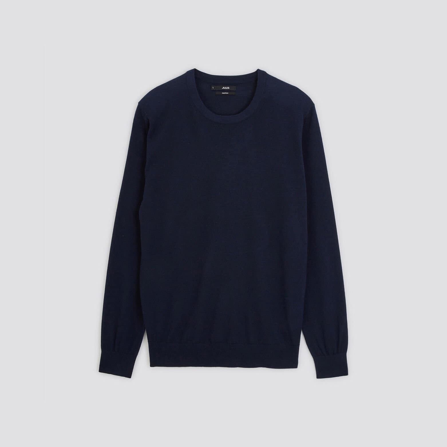 Pull col rond en laine mérinos Bleu moyen