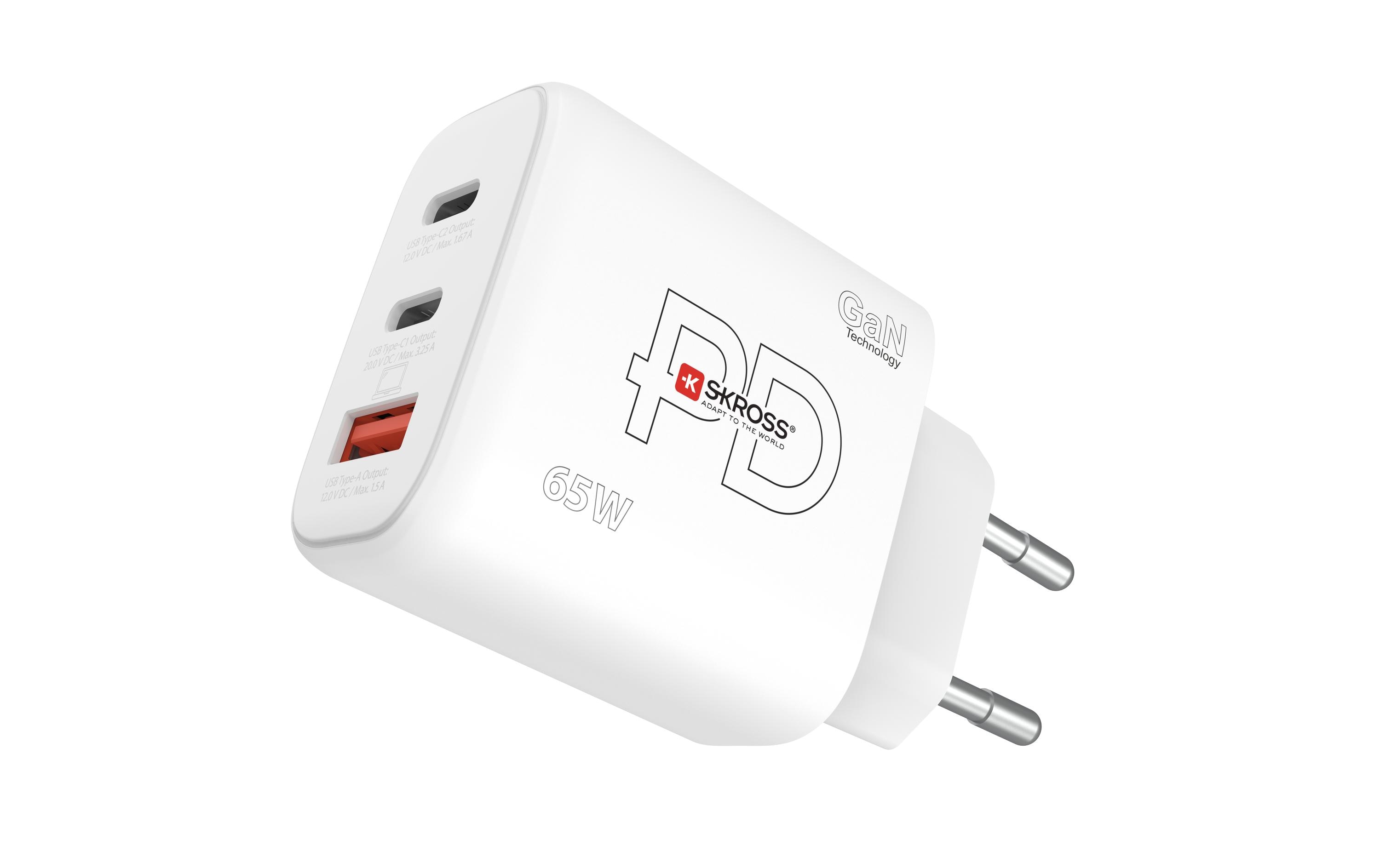 USB-Wandladegerät GaN EU, 2x USB-C, 1x USB-A, 65 W, WeissUltrakleines, leistungsstarkes USB-Ladegerät mit 65 W Leistung