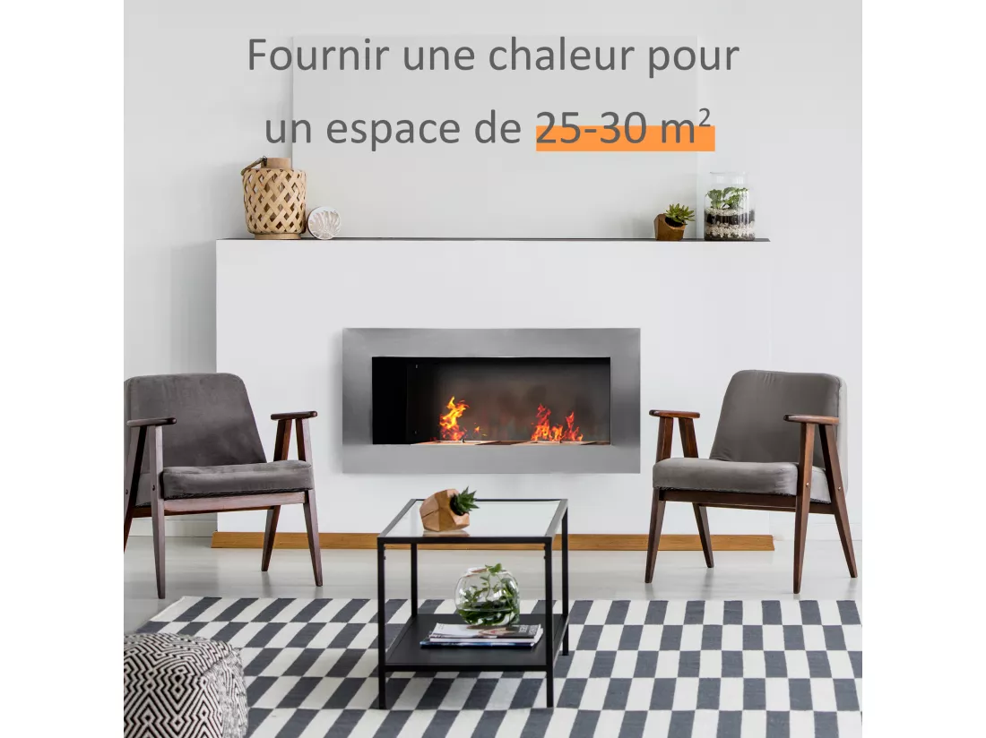 Cheminée bioéthanol murale design Bauhaus double brûleur 3 L 110L x 14l x 54H cm couverture 25-30 m² acier inox. brossé