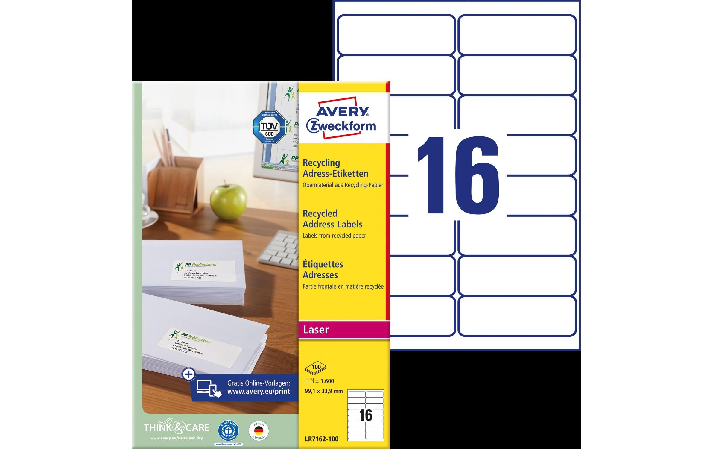 Adressetiketten 99.1 x 33.9 mm, 100 BlattUmweltfreundliche Adress-Etiketten
