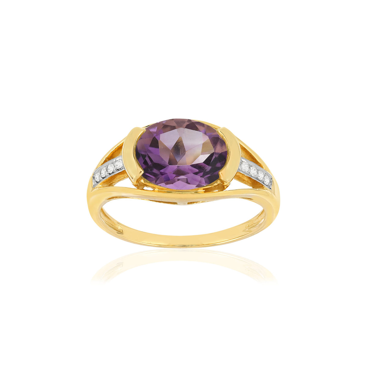 Bague or 375 2 tons, 1 Améthyste, diamants.