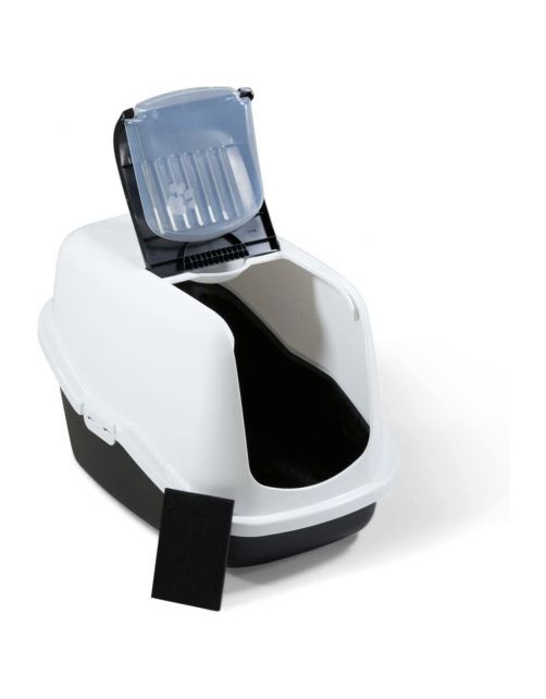 Savic Kattentoilet Nestor - Kattenbak - 56x39x38.5 cm Wit Zwart Transparant M