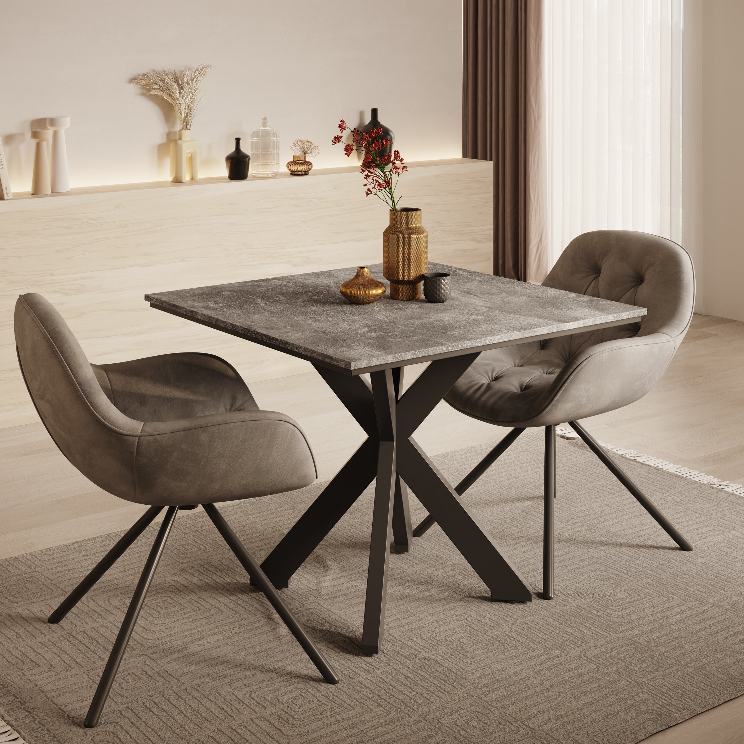 Pacey - Eetkamertafel - Betonlook - 90x90x74 cm