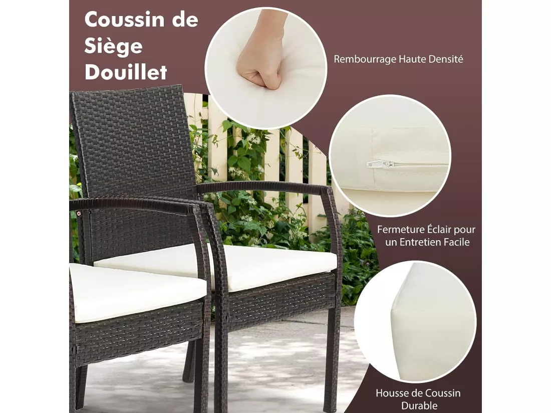 Fauteuil de Jardin Éxterieur Lot de 2 avec Coussins, Chaise Jardin Exterieur en Rotin et fibre naturelle PE, Hauteur d'Assise 40 cm, pour Jardin, Terrasse, Patio