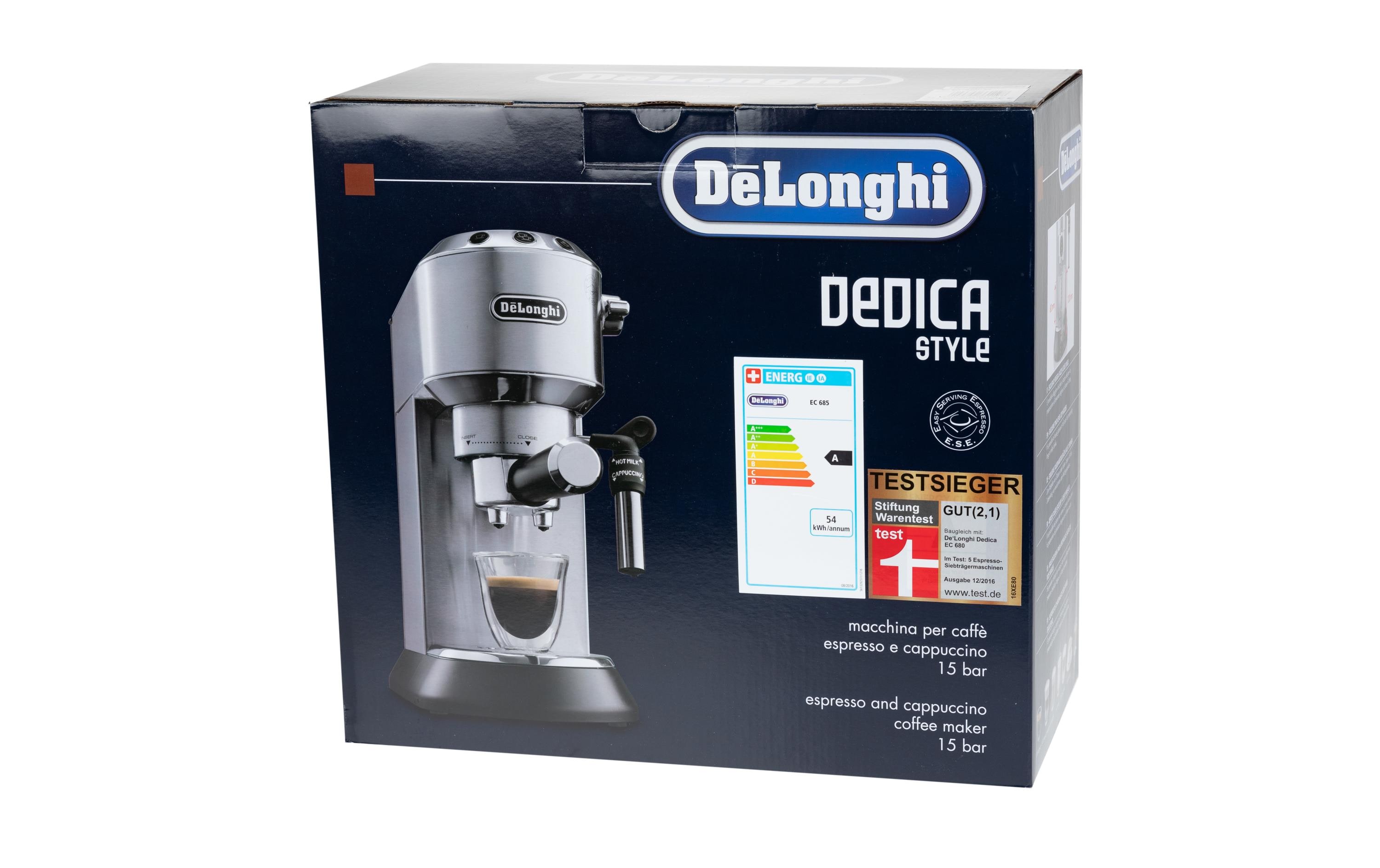 Siebträgermaschine Dedica EC 685.M Silber<br>Kompakte Kaffeemaschine im Metallic-Look mit Siebträger