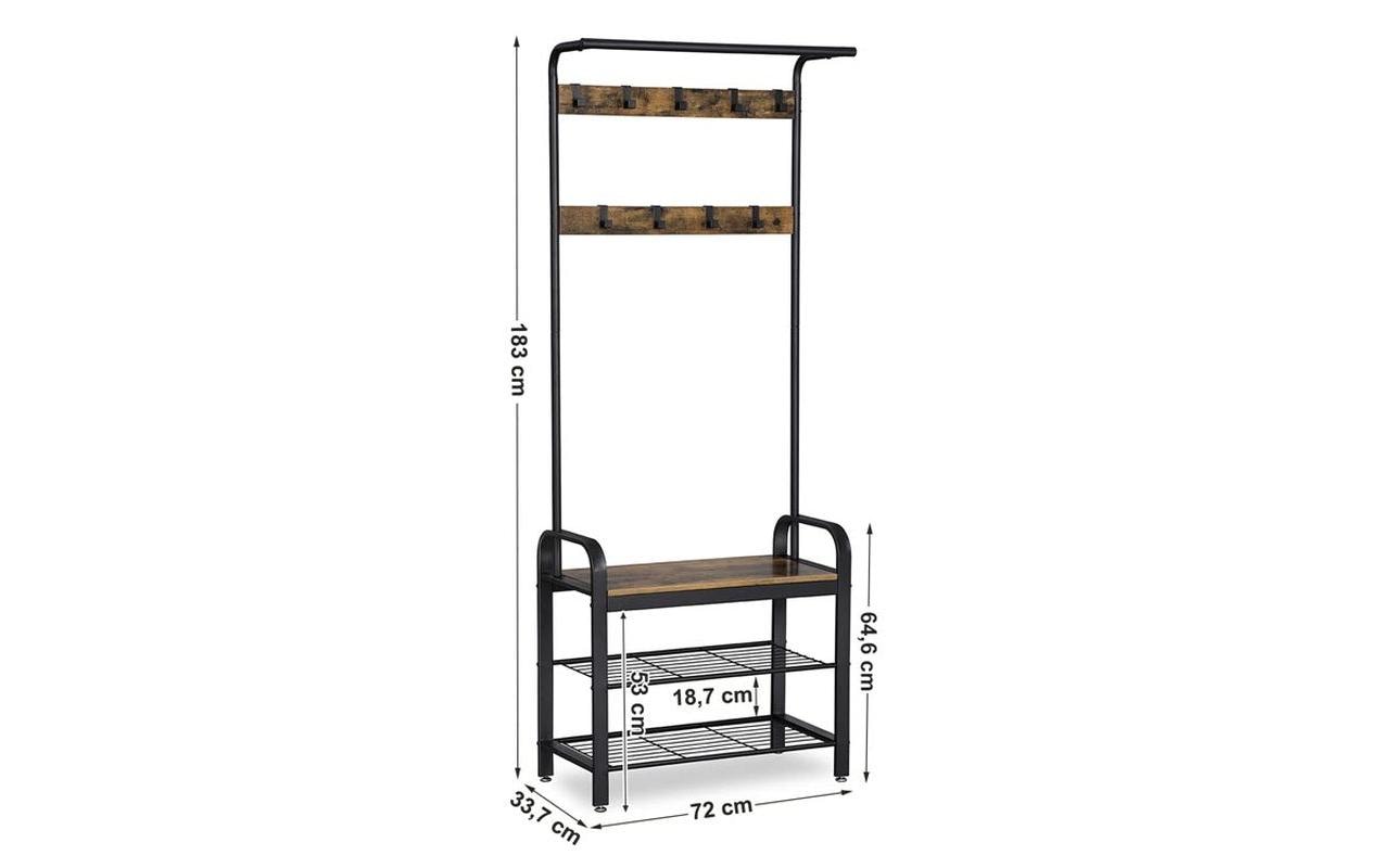 Garderobe mit Schuhablage 183 cm, Braun/SchwarzKleiderständer mit Sitzbank