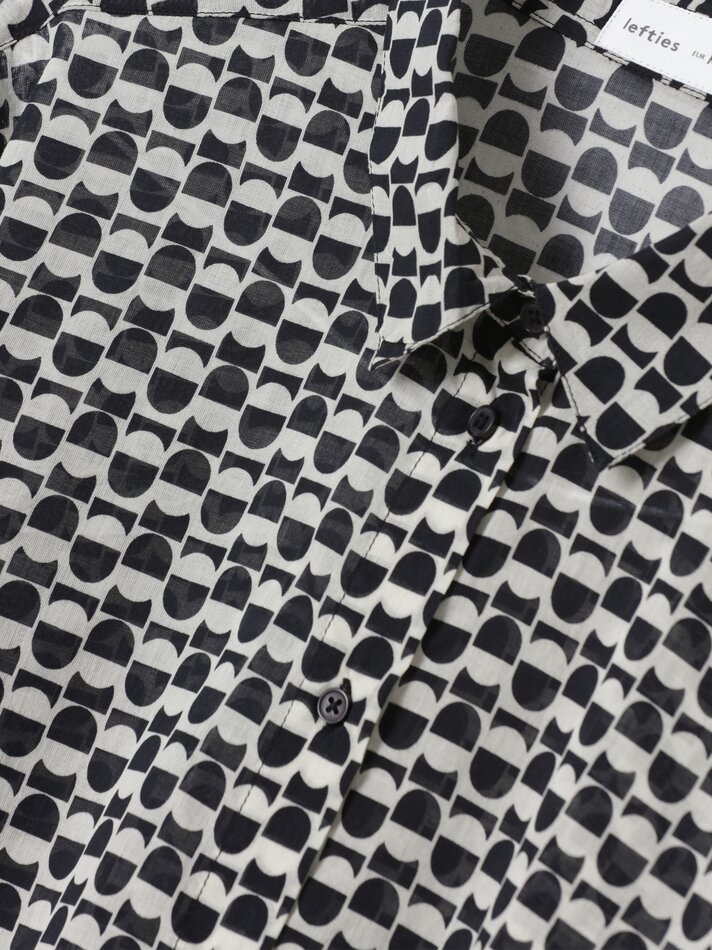Camisa fluida de manga comprida - Branca/preta