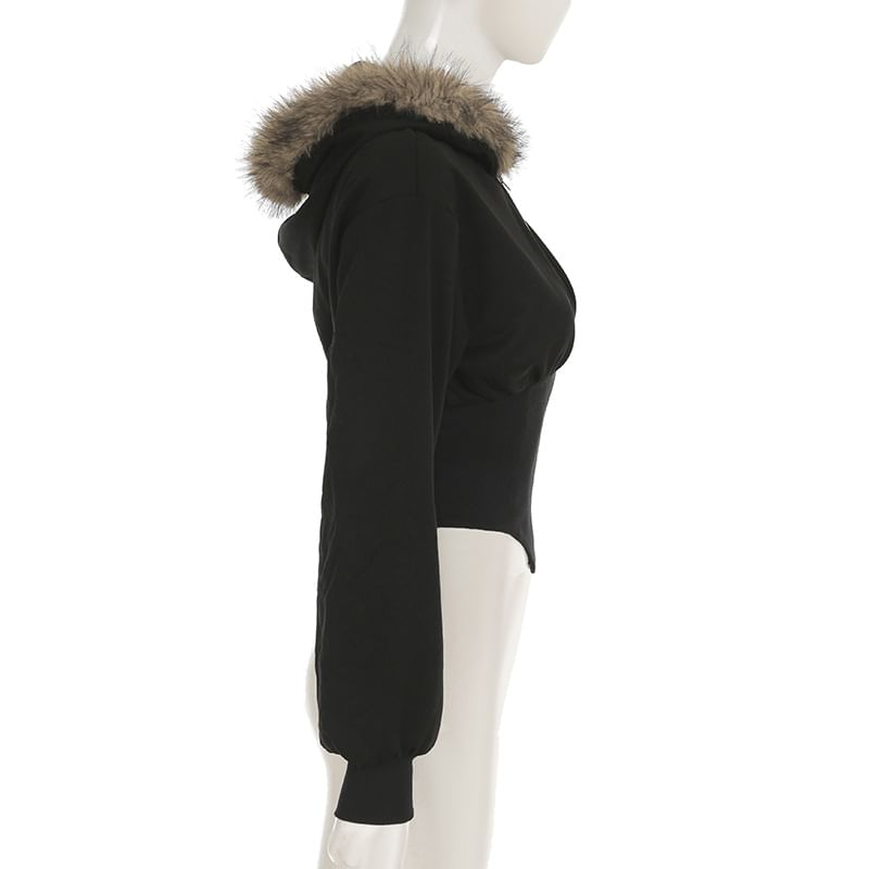 Trisica - Effen hoodie met rits en pluizige bies